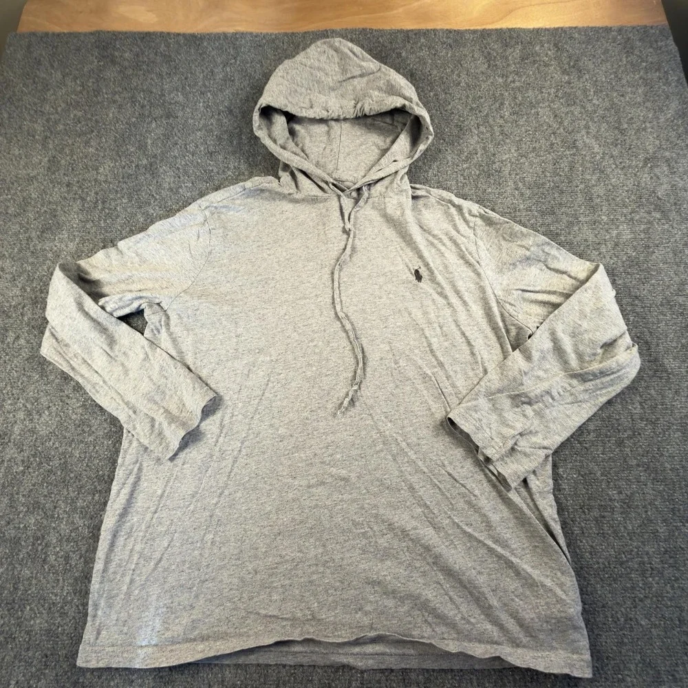 Polo Ralph Lauren Mens Gray Cotton Long Sleeve Hooded T-Shirt Pony Logo L 1690